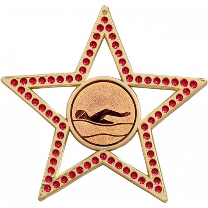 75MM STAR MEDAL - SWIMMING  - RED - GOLD, SILVER & BRONZE